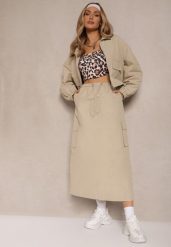Jasnobeżowy Komplet z Bawełną Spódnica i Rozpinana Bluza Evorea. Brązowe bluzy damskie Renee, na lato, l, bez wzorów, z bawełny, bez kaptura. Za 249.99 zł.