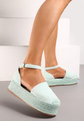 Jasnozielone Espadryle na Plecionej Platformie ze Sprzączką Gramiza. Zielone espadryle damskie Born2be, bez wzorów, bez obcasa, na koturnie. Za 49.99 zł.