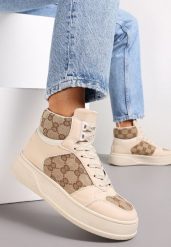 Beżowe Sneakersy na Grubej Podeszwie za Kostkę Melainthe. Brązowe obuwie sportowe damskie Renee, za kostkę, bez zapięcia. Za 69.99 zł.