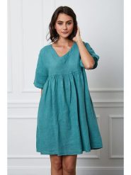 Fleur de Lin Lniana sukienka "Etsy" w kolorze turkusowym rozmiar: L. Niebieskie sukienki damskie Fleur de Lin, bez wzorów, ze lnu, bez ramiączek. Za 190.63 zł.
