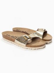 BACKSUN Klapki "Zephyr" w kolorze złotym rozmiar: 37. Żółte klapki damskie Backsun, bez wzorów, z otwartym noskiem, bez obcasa, bez zapięcia. Za 159.95 zł.