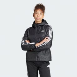 Kurtka Essentials 3-Stripes Insulated Hooded. Czarne kurtki damskie Adidas, xs, bez wzorów, z materiału, bez kaptura. W wyprzedaży za 343.20 zł.