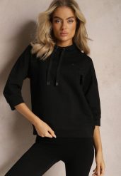 Czarna Bluza Ozdobiona Drobnymi Cyrkoniami i Sznurkami Vanreil. Czarne bluzy damskie Renee, m, bez wzorów, bez kaptura. Za 59.99 zł.