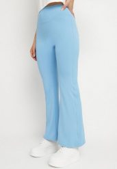 Niebieskie Spodnie Legginsy Typu Dzwony z Wysokim Stanem Melonell. Niebieskie legginsy damskie Born2be, m, bez wzorów, z jeansu. Za 49.99 zł.
