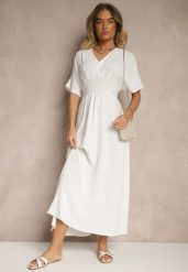 Biała Sukienka o Rozkloszowanym Kroju z Gumką w Talii Iffine. Białe sukienki damskie Renee, bez wzorów, eleganckie, bez ramiączek. W wyprzedaży za 55.99 zł.