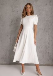 Biała Rozkloszowana Sukienka Koktajlowa VICES na Krótki Rękaw Nessesha. Białe sukienki damskie Renee, bez wzorów, eleganckie, bez ramiączek. Za 199.99 zł.