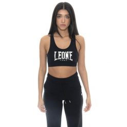 Odzież sportowa miękki na siłownia na co dzień. Czarna biustonosze sportowe damskie LEONE 1947 APPAREL, bez wzorów, z bawełny. W wyprzedaży za 54.73 zł.