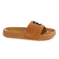 PUMA Fenty klapki Golden Brown ZLN 0437. Brązowe klapki damskie Puma, bez wzorów, z materiału, z okrągłym noskiem, bez obcasa, bez zapięcia. Za 288.99 zł.