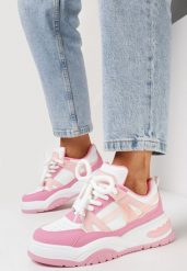 Różowe Sneakersy z Szerokimi Sznurówkami Platinia. Czerwone obuwie sportowe damskie Born2be, bez zapięcia. Za 89.99 zł.