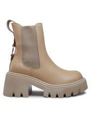 Badura Botki 8108 Beżowy. Brązowe botki damskie Badura, ze skóry, bez obcasa, na słupku, bez zapięcia. Za 449.99 zł.