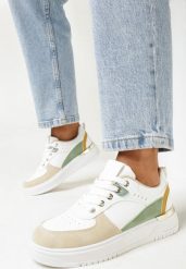 Biało-Beżowe Sneakersy z Kolorowymi Wstawkami Fulvio. Białe obuwie sportowe damskie Born2be, z materiału, bez zapięcia. Za 89.99 zł.