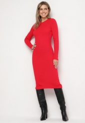 Czerwona Sukienka Dzianinowa Dopasowana Morttina. Czerwone sukienki damskie Born2be, z aplikacjami, z dzianiny, eleganckie, bez ramiączek. W wyprzedaży za 84.99 zł.