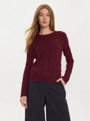 Tommy Hilfiger Sweter WW0WW43586 Bordowy Regular Fit. Czerwone swetry klasyczne damskie Tommy Hilfiger, s, z wełny, bez kołnierzyka. Za 559.99 zł.