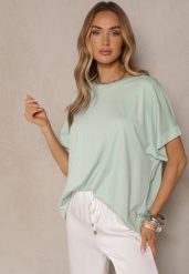 Jasnozielony T-shirt z Wiskozą o Fasonie Nietoperza Tanalitha. Zielone t-shirty damskie Renee, bez wzorów, z jeansu, bez kołnierzyka. Za 49.99 zł.