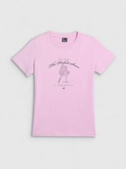 4F T-shirt regular z nadrukiem damski - różowy XXL. Czerwone t-shirty damskie 4F, xxl, bez wzorów, z bawełny, bez kołnierzyka. Za 59.99 zł.