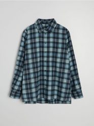 Flanelowa koszula w kratę - wielobarwny. Koszule damskie Sinsay, l, bez wzorów, bez kołnierzyka, bez ramiączek. Za 49.99 zł.