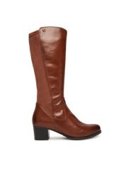 Caprice Kozaki 9-25500-45 Brązowy. Brązowe kozaki damskie Caprice, ze skóry, bez obcasa, na słupku, bez zapięcia. Za 699.99 zł.