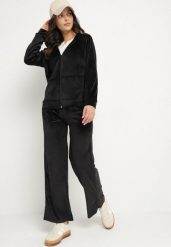 Czarny Komplet Dresowy z Weluru Taliowana Bluza i Szerokie Spodnie Meandra. Czarne bluzy damskie Born2be, m, z aplikacjami, z dresówki, bez kaptura. Za 69.99 zł.