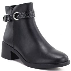 Skórzane botki damskie ocieplane na klocku czarne Sergio Leone BT-25-S. Czarne botki damskie Sergio Leone, ze skóry, eleganckie, bez obcasa, bez zapięcia. Za 209.99 zł.