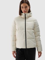 4F Kurtka puchowa z wypełnieniem syntetycznym damska - biała XL. Białe kurtki damskie 4F, na zimę, xl, bez wzorów, z dzianiny, bez kaptura. Za 399.99 zł.