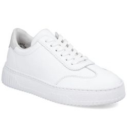 Skórzane półbuty damskie sportowe Rieker N9910-80. Półbuty damskie Rieker, bez wzorów, ze skóry, bez obcasa, bez zapięcia. Za 349.00 zł.