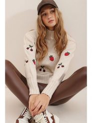 Trend Alaçatı Stili Sweter w kolorze beżowym rozmiar: onesize. Brązowe swetry klasyczne damskie Trend Alaçatı Stili, z bawełny, bez kołnierzyka. Za 77.37 zł.