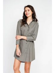 ASSUILI Lniana sukienka w kolorze khaki rozmiar: 36. Brązowe sukienki damskie Assuili, bez wzorów, ze lnu, bez ramiączek. Za 195.99 zł.