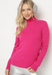Fuksjowy Golf w Klasycznym Stylu Tasfedi. Czerwone golfy damskie Born2be, m, bez wzorów, z jeansu, bez ramiączek. Za 74.99 zł.