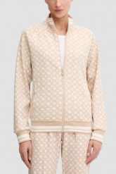 GUESS Beżowa rozpinana damska bluza w monogram Aggie, Rozmiar S. Brązowe bluzy damskie Guess, s, z aplikacjami, bez kaptura. W wyprzedaży za 229.99 zł.