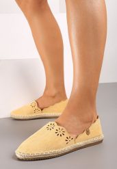 Żółte Espadryle Undefeatability. Żółte espadryle damskie Born2be, bez wzorów, z jeansu, bez obcasa, na płaskiej podeszwie. Za 29.99 zł.