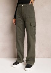 Ciemnozielone Szerokie Jeansy Cargo z Elastycznej Bawełny Ganiaba. Zielone jeansy damskie Renee. Za 119.99 zł.