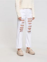 Jeansy straight high waist - biały. Białe jeansy damskie Sinsay, z podwyższonym stanem. Za 89.99 zł.