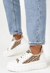 Biało-Beżowe Sneakersy na Platformie z Geometrycznym Wzorem Lallana. Białe obuwie sportowe damskie Born2be, z gumy, bez zapięcia. Za 99.99 zł.