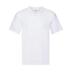 Oryginalna Koszulka Unisex Dla Dorosłych Z Dekoltem W Szpic. Białe bluzki damskie Fruit of the Loom, l, bez wzorów, sportowe, bez kołnierzyka, bez ramiączek. Za 31.99 zł.