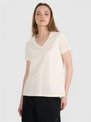 4F T-shirt oversize gładki damski - biały XS. Białe t-shirty damskie 4F, xl, bez wzorów, z bawełny, bez kołnierzyka. W wyprzedaży za 39.99 zł.