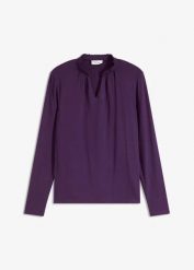Bluzka ze stójką. Fioletowe bluzki damskie bonprix, bez wzorów, eleganckie, bez kołnierzyka, bez ramiączek. Za 74.99 zł.