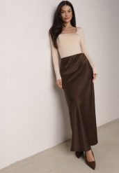 Brązowa Satynowa Spódnica Maxi Shapas. Brązowe spódnice damskie Born2be, l, bez wzorów, z satyny, maxi. Za 109.99 zł.