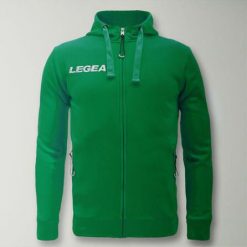 Bluza Junior Sarajevo Full Zip do biegania zielona. Zielone bluzy damskie LEGEA, bez wzorów, z bawełny, z kapturem. Za 180.00 zł.
