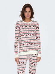ONLY Sweter w kolorze biało-czerwono-czarnym rozmiar: XS. Białe swetry klasyczne damskie Only, xs, ze splotem, bez kołnierzyka. Za 48.28 zł.