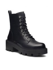 DeeZee Trzewiki BRANKA H67091-3 Czarny. Czarne botki damskie DeeZee, ze skóry, bez obcasa, na słupku, bez zapięcia. Za 179.99 zł.