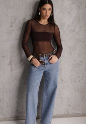 Niebieskie Szerokie Jeansy z Bawełną i Lyocellem High Waist Nansailah. Niebieskie jeansy damskie Renee, bez wzorów, z bawełny. Za 129.99 zł.