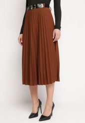 Brązowa Spódnica Plisowana z Paskiem Onie. Brązowe spódnice damskie Born2be, na co dzień, bez wzorów, eleganckie, midi. Za 89.99 zł.
