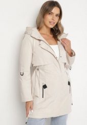 Jasnobeżowa Klasyczna Kurtka Parka z Kapturem i Ściągaczem w Talii Tulasira. Brązowe parki damskie Born2be, l, z jeansu, z kapturem. Za 219.99 zł.