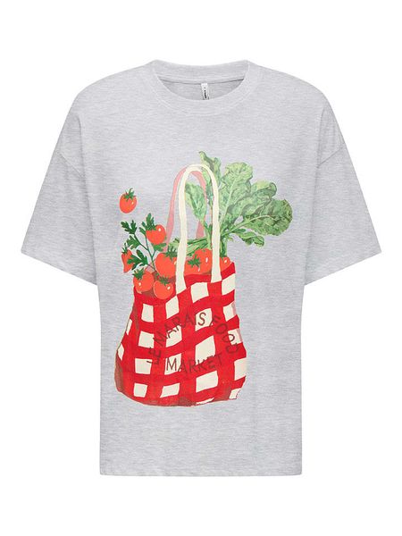 ONLY Koszulka w kolorze szaro-czerwonym rozmiar: S. Szare bluzki damskie Only, s, bez wzorów, z bawełny, bez kołnierzyka, bez ramiączek. Za 46.95 zł.