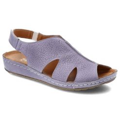 Fioletowe Sandały Kampa Wygodne Skórzane Buty Letnie. Fioletowe sandały damskie KAMPA, bez wzorów, ze skóry, bez obcasa, bez zapięcia. Za 239.00 zł.