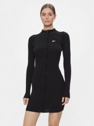 Tommy Jeans Sukienka dzianinowa Tjw Badge Zip Sweater Dress DW0DW17525 Czarny Slim Fit. Czarne sukienki damskie Tommy Jeans, bez wzorów, z dzianiny, bez ramiączek. Za 539.99 zł.