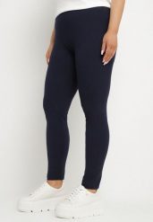 Granatowe Bawełniane Legginsy z Gumką w Pasie Mevora. Niebieskie legginsy damskie Born2be, plus size, bez wzorów, z bawełny. Za 39.99 zł.
