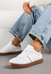 Białe Sneakersy ze Skóry Naturalnej z Przeszyciami Tilliossa. Białe obuwie sportowe damskie Renee, ze skóry, bez zapięcia. Za 149.99 zł.