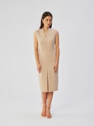 Stylove Sukienka w kolorze beżowym rozmiar: XL. Brązowe sukienki damskie Stylove, bez wzorów, bez ramiączek. Za 159.99 zł.