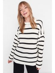 Trendyol Sweter w kolorze biało-czarnym rozmiar: L. Białe swetry klasyczne damskie Trendyol, l, bez kołnierzyka. Za 86.99 zł.